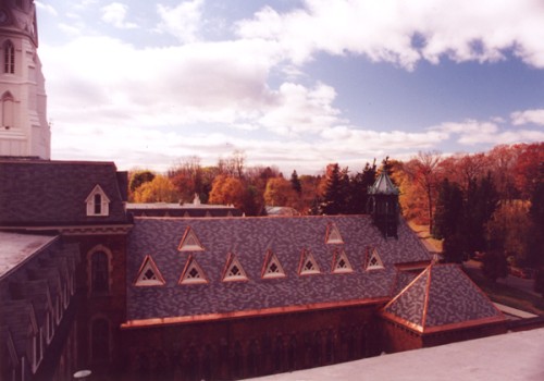 Newly Completed Slate Roofing On Chapel, Convent Of The Sacred Heart, Albany, NY - Copper Was Selected For Built-In Gutters, Valleys And All Flashing Work